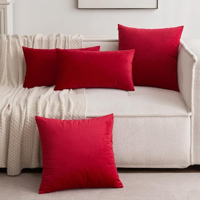 MIULEE 24x24 Inch Euro Sham Velvet Pillow Covers, Set of 2 Large Square Decorative Pillows -Red Super Soft for King Bed, Sofa, Couch, Accent Chairs