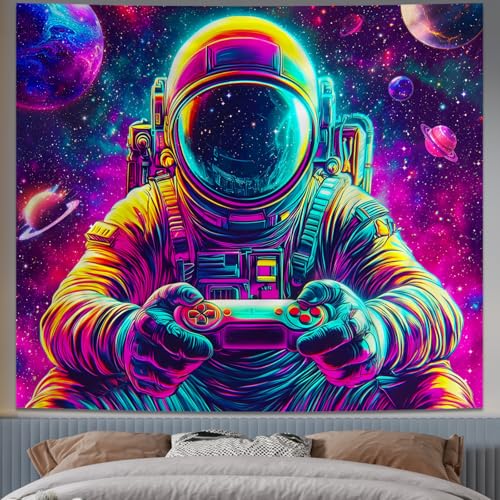 Tichgeim Blacklight Astronaut Space Tapestry for Men,Game Controller Cool Tapestry Glow in The Dark UV Wall Art for Bedroom Decor,Funny Anime Poster Wall Hanging for Boys 60" L x 51" W - color: Blacklight Space Astronauts Tapestry, size: 60"L x 51"W