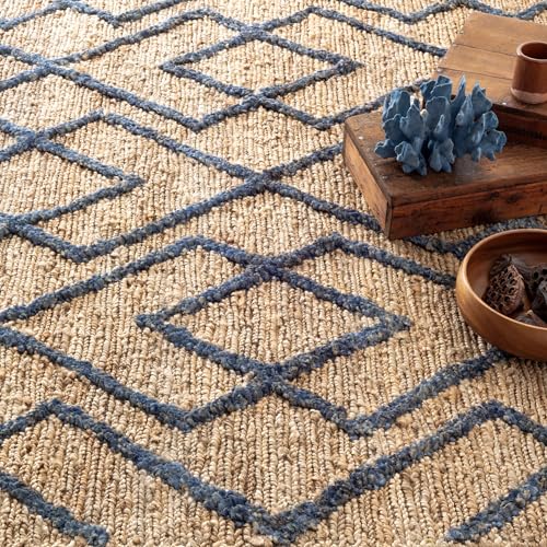 Dash & Albert Marco Navy Jute Soumak Handwoven Rug, 5 X 8 Feet, Blue Geometric Pattern - color: Marco Navy, size: 5' x 8' (Rectangular)