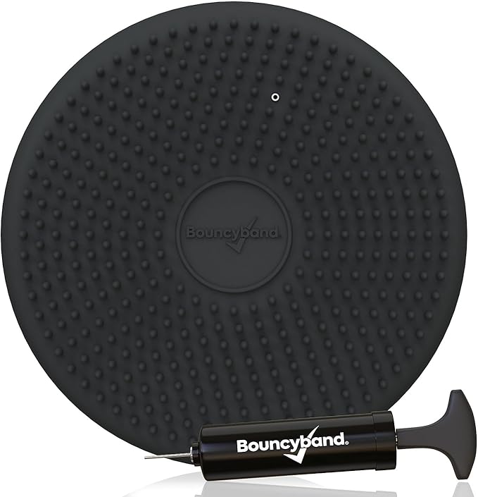 BouncyBand Wiggle Seat, Gray, 1-Pack – Small 10.75” D x 2.5” H Wobble Cushion for Kids Aged 3-7 – Sensory Tool Promotes Active Learning & Improves Productivity – Includes Pump for Easy-Inflation