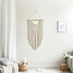 guzhiou Macrame Wall Hanging Boho Geometric Woven Tapestry Cotton Handmade Bohemian Art Decor with Wood Bead Wall Decor for Bedroom Living Room Apartment Nursery 31.5" L x 17" W(Wood bead-A)
