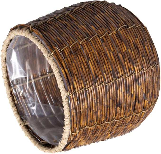 BESPORTBLE Rattan Flower Basket, Wicker Woven Planter with Plastic Liner, Small Trash Can, Round Plant Flower Pot for Bathrooms Kitchens Home Office 17cm