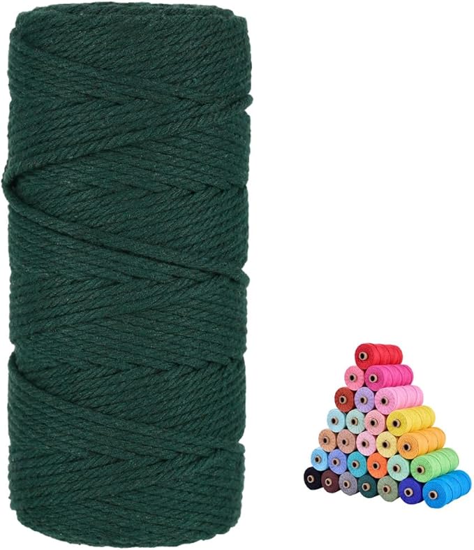 flipped 100% Natural Macrame Cotton Cord,3mm x109 Yards Twine String Cord Colored Cotton Rope Craft Cord for DIY Crafts Knitting Plant Hangers Christmas Wedding Décor (Blackish Green, 3mm*109yards)