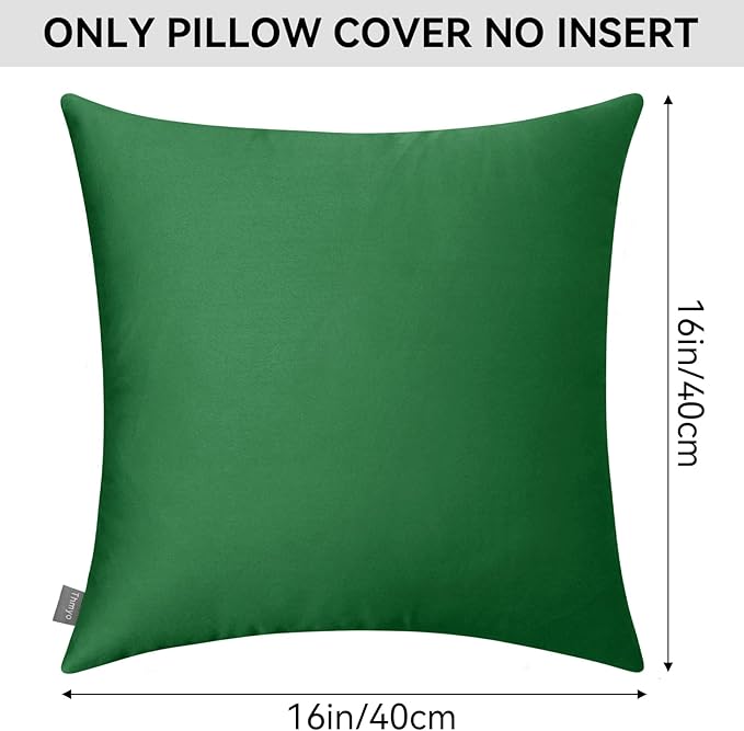 Thmyo 4-Pack 100% Cotton Comfortable Solid Decorative Throw Pillow Case Square Cushion Cover Sublimation Blank Pillow Covers DIY Throw Pillowcase for Sofa Couch(16x16 inch/ 40x40cm, Christmas Green)