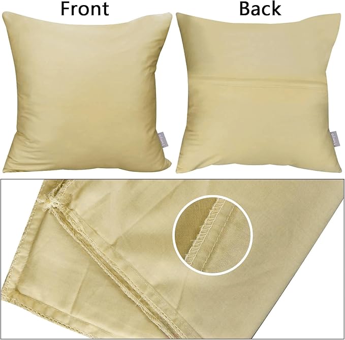 4-Pack 100% Cotton Comfortable Solid Decorative Throw Pillow Case,Thmyo Square Cushion Cover Pillowcase Sublimation Blank Pillow Covers DIY Throw Pillowcase for Sofa Bedroom(22x22 inch/ 55x55cm,Khaki)