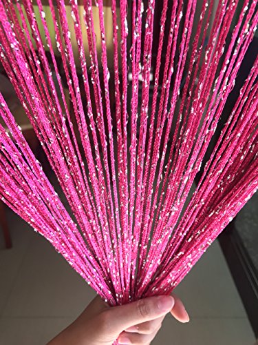 1x2 M Door String Curtain Rare Flat Thread Fringe Panel Room Divider Cute Strip Tassel for Wedding Coffee House Restaurant Parts - color: Rose Red