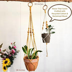 Set of 2 Macrame plant hanger with Daisies & Beads | Hanging plant holder Macrame Plant hangers outdoor and indoor hanging planters Plant stand indoor Boho Decor hanging planter stand (SunshineYellow)