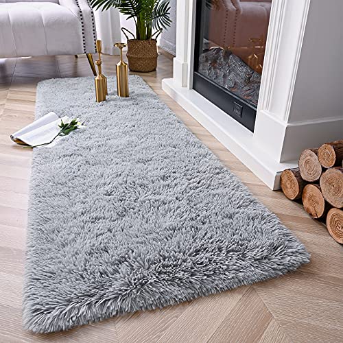Chicrug Soft Runner Rugs for Bedroom Living Room Plush Fluffy Rug 2x5 Feet, Shag Furry Area Rug Carpet Non Shedding for Nursery Children Kids Girls Room Home Decorative, Grey - color: Grey, size: 2' x 5' (Runner)