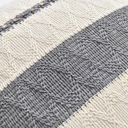 Fancy Homi Set of 2 Neutral Grey Farmhouse Decorative Throw Pillow Covers 16x16 Inch for Couch Bed Chair Indoors, Vintage Country Rustic Retro Room Decor, Soft Thick Cotton Handmade Woven Cushion Case - color: Gray, size: 16" x 16" (Pack of 2)