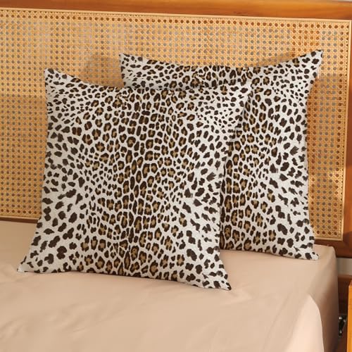 Leopard Print Pillow Covers 16x16 Inches Pack of 2,Brown Cheetah Animal Print Throw Pillow Covers Modern Leopard Decorative Pillowcase Farmhouse Linen Cushion Cover for Home Couch Outdoor Decor - color: Boho-tropical Leaves-1, size: 16" x 16" (Pack of 2)