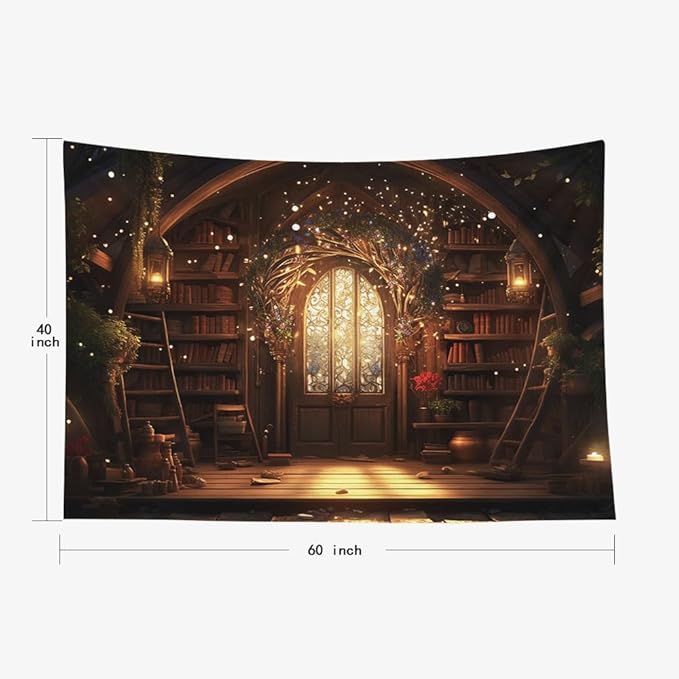 EMMTEEY Magic Library Tapestry for Bedroom 60X40 Inch - Bookshelf Wall Decoration Medieval Gothic Backdrop for Students Women