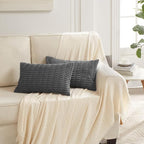 Fancy Homi 4 Packs Dark Grey Decorative Throw Pillow Covers 14x24 Inch for Couch Bed, Rustic Modern Farmhouse Boho Home Decor, Soft Plush Corduroy Gray Cute Square Accent Cushion Case 35x60 cm