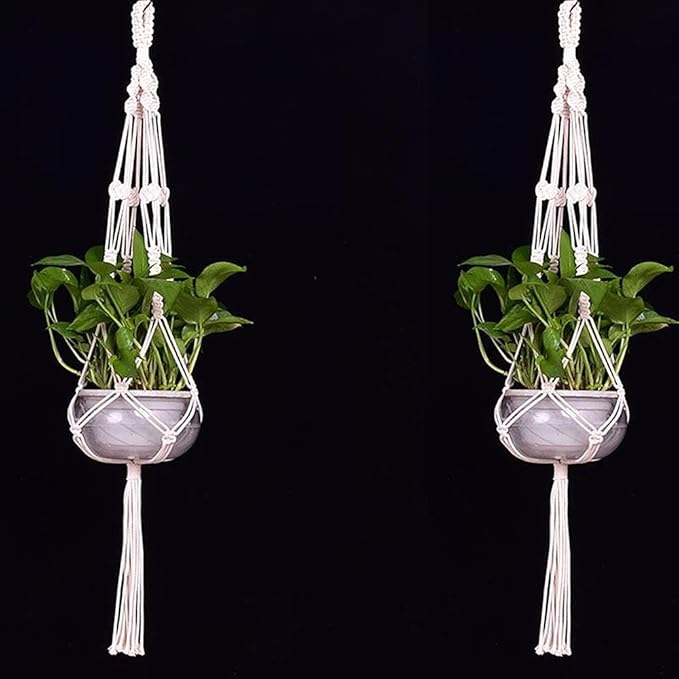 Macrame Plant Hanger Basket Liners Cotton Rope 4 Legs for Indoor Outdoor Decorations,Set of 2 (34 inch)