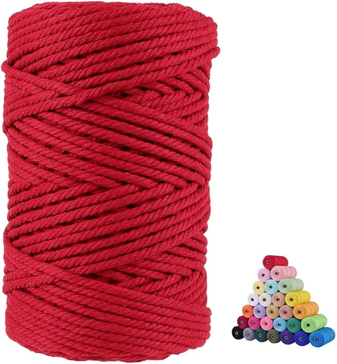 FLIPPED 100% Natural Cotton Macrame Cord,5mm x110 Yards Macrame Cords Colored Cotton Macrame Rope Craft Cord for DIY Crafts Knitting Plant Hangers Christmas Wedding Décor（Wine Red）