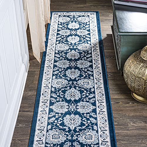 JONATHAN Y Cherie French Cottage Navy/Ivory Runner Rug, 2x8, Vintage, Bohemian, Easy-Cleaning for Living Room, Bedroom, Kitchen, Pet Friendly, Non-Shedding (MDP505E-28) - color: Navy/Ivory, size: 2' x 8' (Runner)