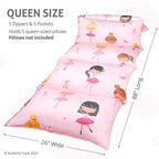 Butterfly Craze Floor Pillow Case - Lounger Support & Guest Bed Setup - Machine Washable Cover for Studio Apartment Essentials - Adjustable Floor Seating for Kids & Adults - Queen, Pink Ballerina