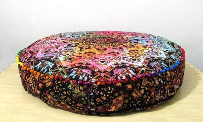 Indian Mandala Large Floor Pillow Cover Meditation Cushion Seating Throw Hippie Round Colorful Decorative Bohemian Accent Boho Chic Dog Bed Pouf Ottoman Handmade Cover Only