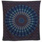 Bless International Handmade Indian hippie Bohemian Psychedelic Peacock Mandala Wall hanging College Dorm Beach Throws Table Cloth Bedding Tapestry (Blue Green, Queen(84x90Inches)(215x230Cms)) - color: Blue Green, size: 90"L x 84"W