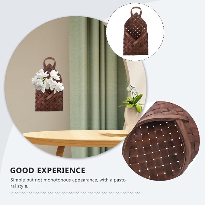 VOSAREA Vintage Woven Wall Hanging Storage Basket for Home Multi Functional Flower Pot Holder Rustic Wall Pocket Organizer for Flowers and Sundries