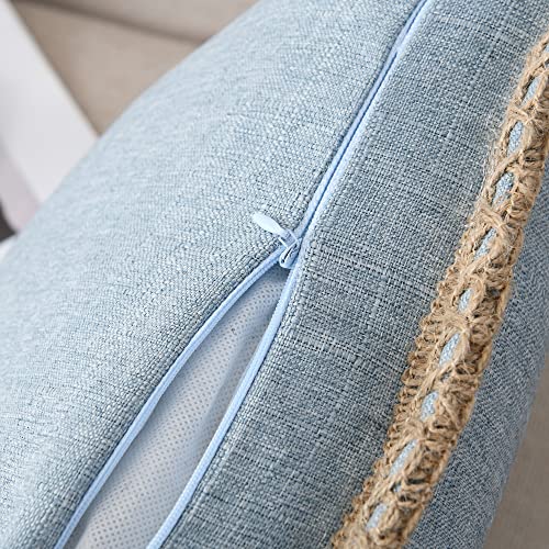 Set of 2 Farmhouse Throw Pillow Covers - Burlap Linen Trimmed Tailored Edges Decorative Cushion Covers for Bed Home Outdoor Decoration, 22" x22", Blue - color: Light Blue, size: 22" x 22" (Pack of 2)