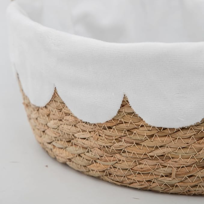 Handmade Seagrass Wicker Storage Basket with Handles & Removable Liner,Eco-Friendly Oval Woven Shelf Basket Organizer for Home Decor,Set of 3