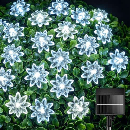 Brightown 50 LED Pure White Solar Flower String Lights Outdoor Waterproof, 23FT Solar Powered Fairy Lights with 8 Modes for Garden Yard Fence Patio Christmas Balcony Holiday Party Decor - color: Pure White, size: 1 Pack