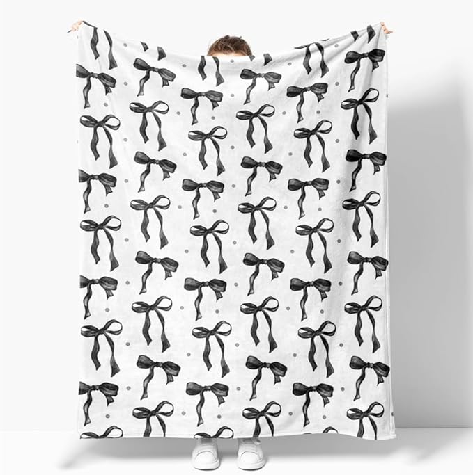 Black Bow Blankets for Women Girls Cute Bow Halloween Throw Blanket Coquette Aesthetic Room Decor Large Trendy Preppy Blanket Couch Sofa Soft Warm Bed Blankets for Women Girls Gifts 70"x80"