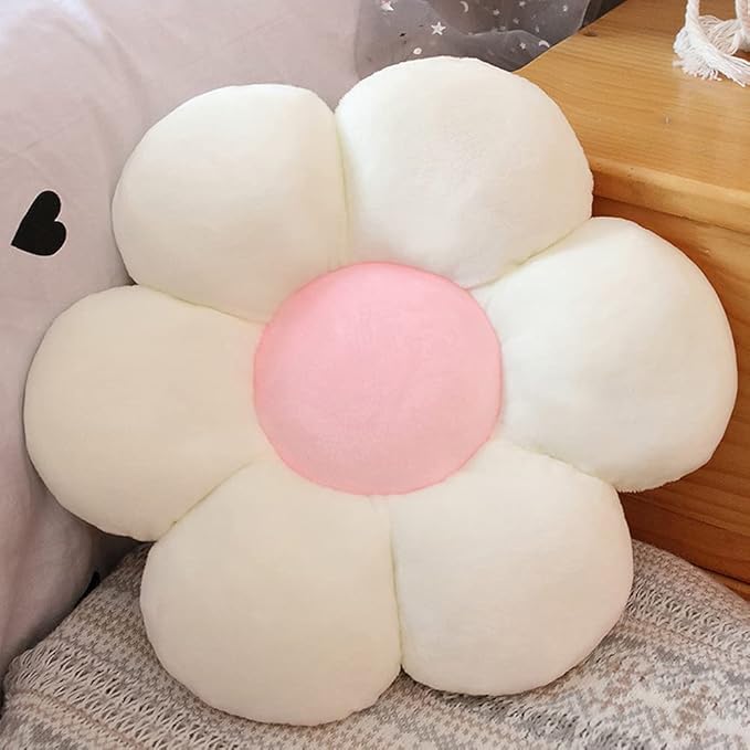 lannery Flower Plush Throw Pillows, Flower Floor Pillow Seating Cushion Toy for Reading, Room, Watching TV (19.7", White-1)