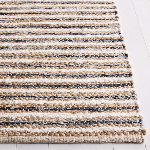 SAFAVIEH Cape Cod Collection Accent Rug - 3' x 5', Natural & Navy, Handmade, Braided Design, Ideal for The Living Room, Bedroom, Dining Room (CAP151N-3) - color: Natural/Navy, size: 3' x 5' (Rectangular)
