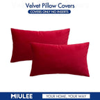 MIULEE Pack of 2 Velvet Pillow Covers Decorative Lumbar Rectangle Pillowcase Soft Solid Cushion Case Home Decor for Couch Sofa Bedroom Car 12x20 Inch Red
