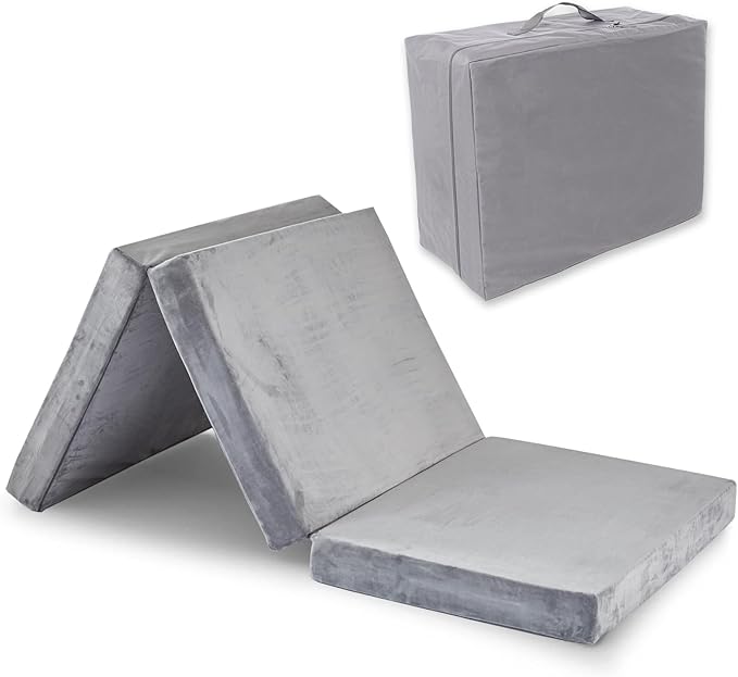 SINWEEK 4" Twin Memory Foam Folding Mattress with Storage Bag - Foldable Trifold Floor Bed Topper, CertiPUR-US Certified Guest Sleeping Pad, Machine Washable Cover