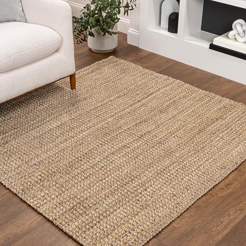 JONATHAN Y Estera Hand Woven Boucle Chunky Jute Natural 5x5 Square Indoor Area Rug, Bohemian, Transitional, Easy-Cleaning for Living Room, Bedroom, Kitchen, Pet Friendly, Non-Shedding (NFR102A-5SQ) - color: Natural, size: 5' x 5' (Square)
