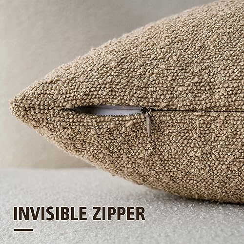 Foindtower Set of 2, Decorative Textured Boucle Throw Pillow Covers Accent Solid Pillow Cases Soft Cozy Couch Cushion Case for Chair Sofa Bedroom Living Room Home Decor 16 x 16 Inch Taupe Khaki Camel - color: Camel, size: 16" x 16" (Pack of 2)