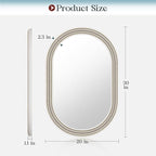 Farmhouse Oval Bathroom Boho Wall Mirror, 20" x 30" Antique Oval Bathroom Mirrors Over Sink, Wooden Wall Mirror for Bedroom, Living Room, Hallway, Vertical or Horizontal Hanging