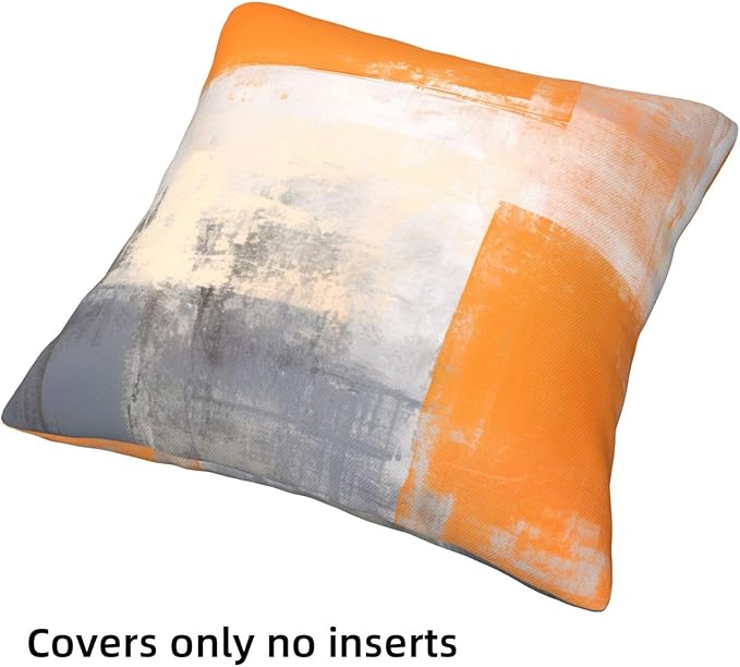 HOSTECCO Orange and Grey Throw Pillow Covers 18x18 inch Set of 4 Orange Abstract Art Pillow Cases Contemporary Square Decorative Cushion Covers for Sofa Couch Bed