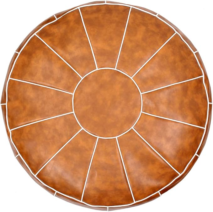 Decorative Pouf Foot Stool Round Unstuffed Leather Ottoman Cushion Storage seat or for Resting Your Feet on, Floor Chair Foot Living Room Bedroom Kids Room and Wedding (Brown)
