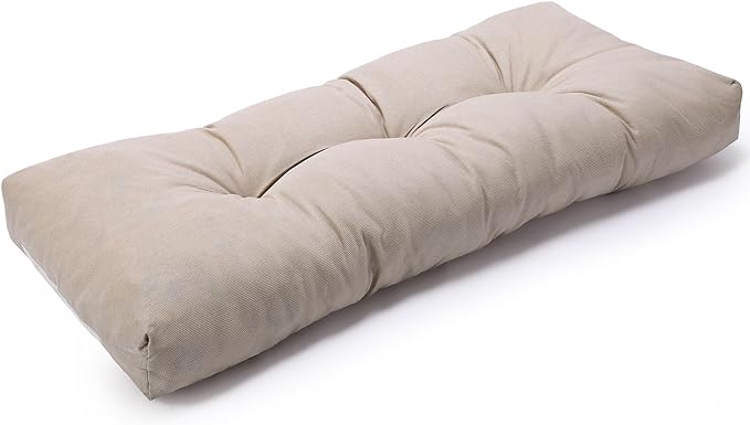 SUNROX LokGrip Non Slip Tufted Memory Foam Bench Cushion, FadeShield Water Resistant Durable Thicken Outdoor/Indoor Bench Seat Pads 42x16x4 inch, Husk Birch