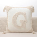 Monogram Pillow Covers with Tassels 18”x18” Modern Cotton Canvas Tufted Alphabet G Throw Pillow Covers for Sofa Couch Bed 26 English Letters Decorative Pillow Case for Sofa Throw Pillows