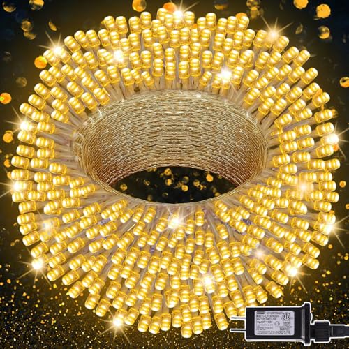 LJLNION 300 LED String Lights Outdoor Indoor, Extra Long 98.5FT Christmas Lights, 8 Lighting Modes, Plug in Waterproof Fairy Lights for Wedding Party Bedroom Decorations (Warm White) - color: Warm White