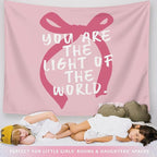 LIANGW Pink Coquette Bow Christian Tapestry, Inspirational Christian Tapestry for Women, Indoor Outdoor Wall Art for Bedroom, Girl Room Decoration Living Room Bedroom 50x60 inches