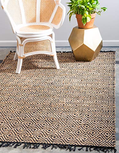 Unique Loom Braided Jute Collection Area Rug - Assam (3' 3" x 5' 1" Rectangle, Black/ Natural) - color: Black/Natural, size: 3'3" x 5'1" (Rectangular)