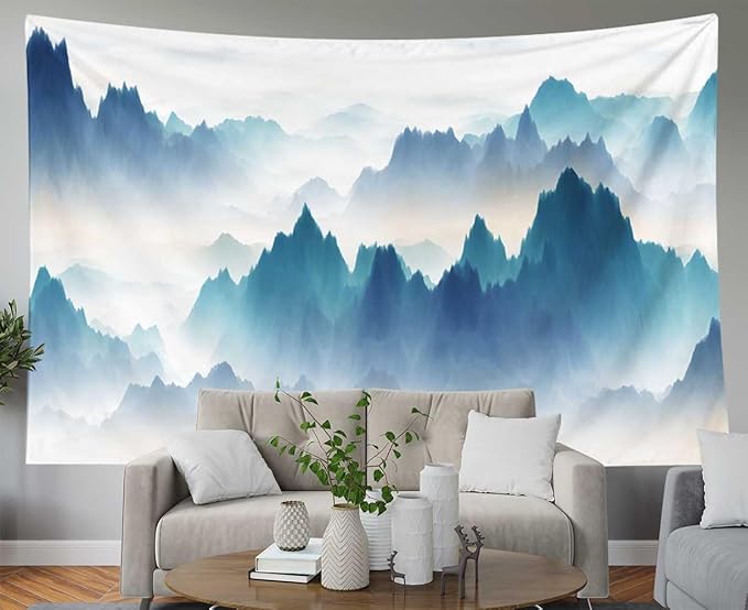 EMMTEEY Mountain Tapestry Hanging Tapestry Wall Mountains in Fog Landscape College Tapestry 60X50 Inches Present for Families