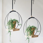 Plant Hangers Indoor with Wood Base -2 Pack Boho Macrame Hanging Plant Holder for Indoor Plants Hanging Planter for Wall/Window/Room Decor Black (Pot & Plant Not Included)