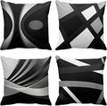 Emvency Set of 4 Black Throw Pillow Covers Modern Abstract Grey Stripes Gray White Acrylic Bold Decorative Pillow Cases Home Decor Square 20x20 Inches Pillowcases