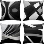 Emvency Set of 4 Black Throw Pillow Covers Modern Abstract Grey Stripes Gray White Acrylic Bold Decorative Pillow Cases Home Decor Square 16x16 Inches Pillowcases