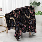 Moon Moth Throw Blanket 70"x80" Soft Cozy Lightweight Flannel,Mystical Night Garden Botanical Celestial Blankets Gifts for Women Gothic Witchy Blanekts for Couch Office Travel Home Decor