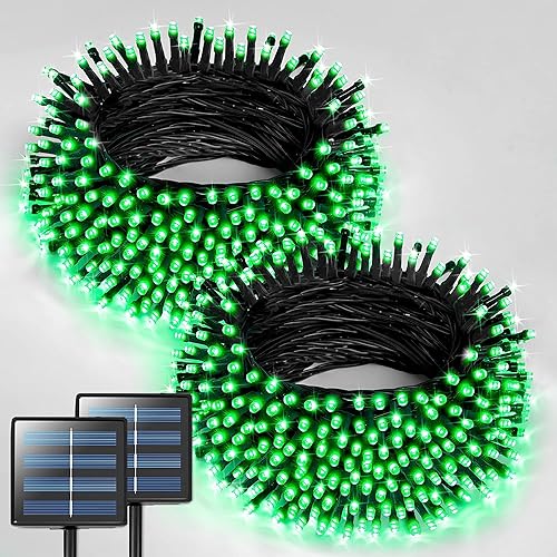 JMEXSUSS 2 Pack Solar String Lights Outdoor Waterproof, Total 400 LED 151FT Solar Christmas Lights Outdoor, 8 Modes Christmas Light for Outside Patio Yard Tree Decorations, Green - color: Green, size: 200LED*2
