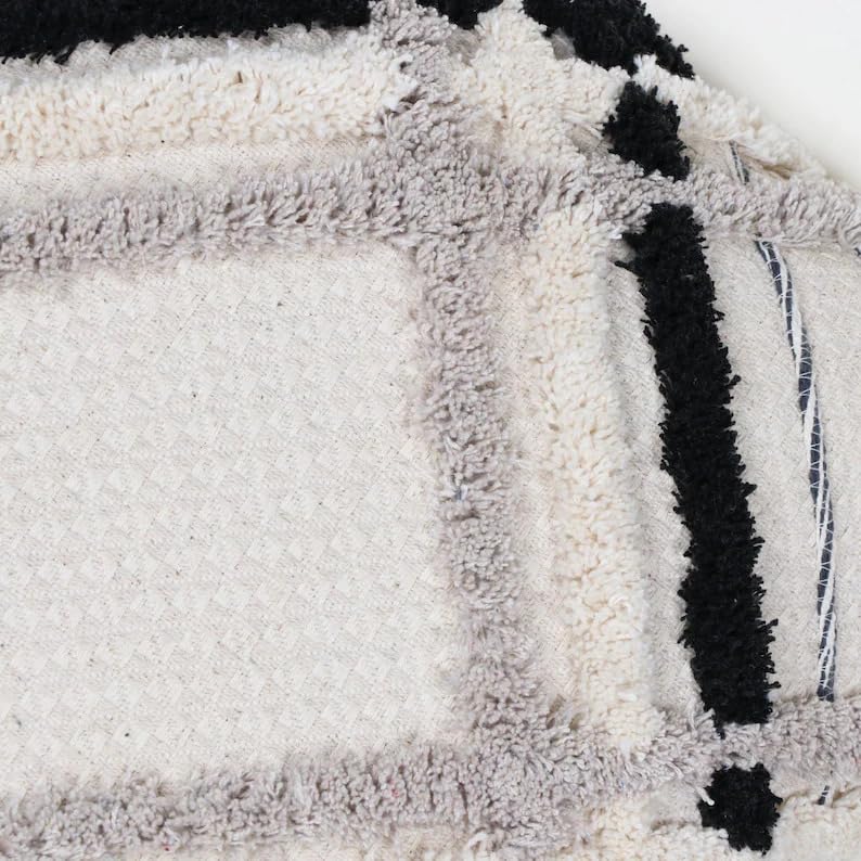 Boho Shaggy Tufted Throw Pillow Cover, Geometric Plaid Woven Decorative Cushion Case, Black Grey Off White Textured Square Pillowcase for Couch Sofa Home Decor, Pillow Insert Not Included