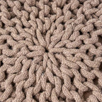 Round Pouf Ottoman, Knitted Cotton 20x20 Floor Pouf Foot Rest Stool, Handmade Braided Cable Knit Pouffe for Living Room Bedroom Nursery, Boho Home Decor Accent Seat, Brown