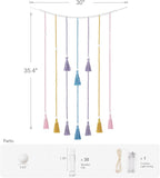 Mkono Macrame Hanging Photo Display Wall Decor with String Lights Boho Room Bedroom Wooden Beads Garland Picture Greeting Cards Holder with 30 Clips